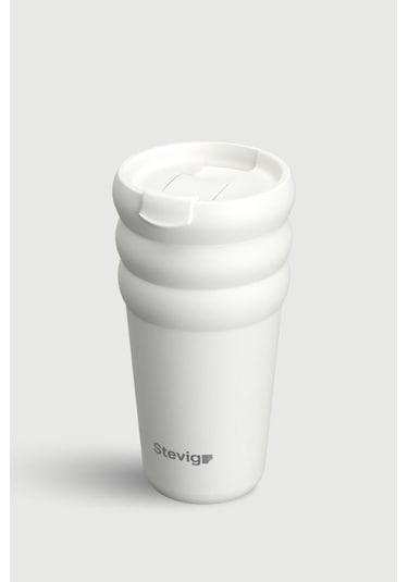 Stevig 3 Bubble Two-cap Straw Tumbler Çelik Termos 600 Ml White Stone St-249 Beyaz