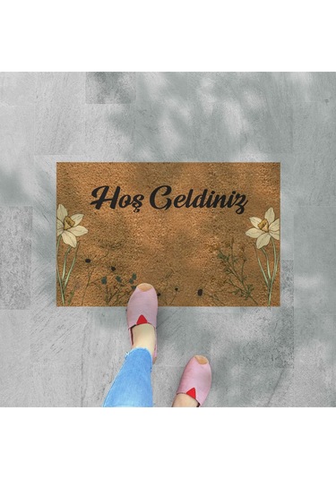 Modern Dijital Paspas - Hoşgeldiniz Karşılama Paspas - Kapı Önü Dekoratif Paspas Bej - Krem