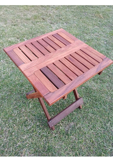 Ahşap İroko Katlanabilir 50x50 Bahçe Ve Balkon Masası Ceviz