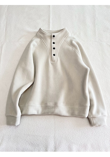 Snapbuy Düğmeli Polar Kadın Sweatshirt Krem