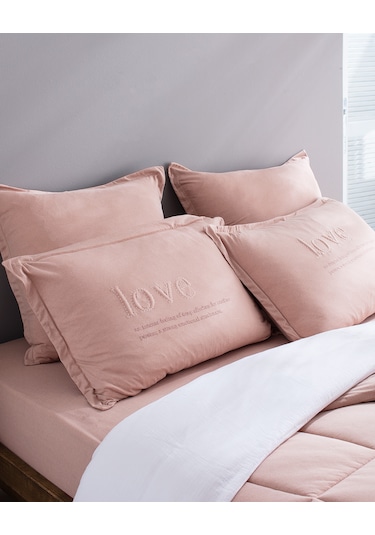 Madame Coco Bobigny Çift Kişilik Pamuklu Supersoft Comforter Set - Pudra Pudra