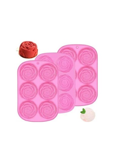 Maoyaya 3 Parça Gül Şekilli Silikon Kalıp Seti Pembe Yemek Pişirme & El Yapımı İçin Pembe