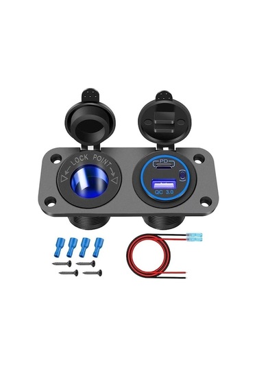 Novahub 12 V Güç Soketi Hızlı Şarj Pd Qc3.0 Usb Şarj Aleti Güç Çıkışı Araba Tekne Deniz Rv Golf Arabası İçin Düğme Anahtarı İle Mavi Mavi