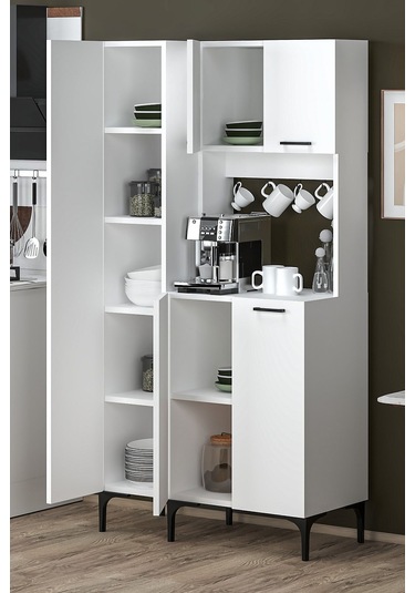 Hola Çok Amaçlı Boy Dolaplı Kahve Köşesi, Kiler Dolabı, Mutfak Erzak Dolabı, Mini Mutfak Dolabı Beyaz Hola Çok Amaçlı Boy Dolaplı Kahve Köşesi, Kiler Dolabı, Mutfak Erzak Dolabı, Mini Mutfak Dolabı Beyaz