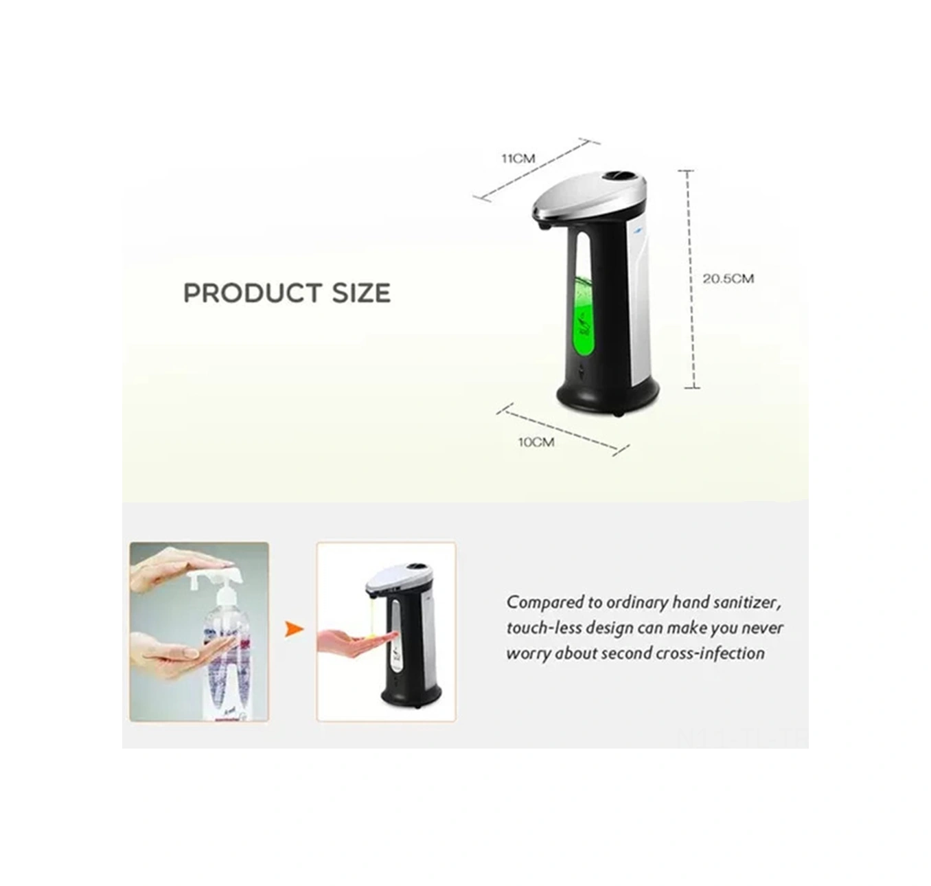 Hombey Otomatik Algılama Sabun Dağıtıcı 400ml - Banyo/ Mutfak Kullanıma Uygun, Pil Dahil Değil, Abs Malzeme Beyaz - Siyah