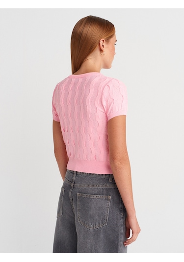 Dilvin 60980 Bisiklet Yaka Dokulu Düğmeli Triko Hırka-pembe Pembe