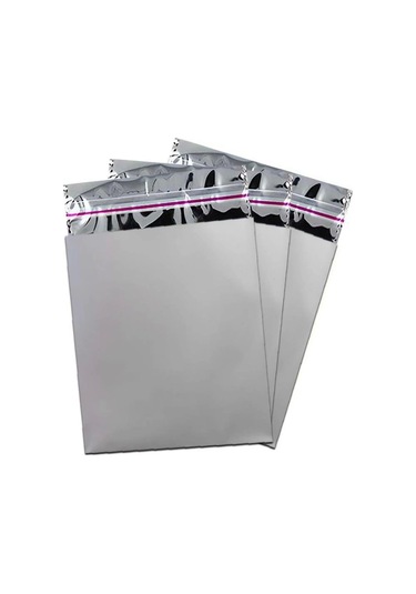 11x12 Cm Gümüş Renk Bantlı Lüks Metalize Hediyelik Poşet 50 Adet