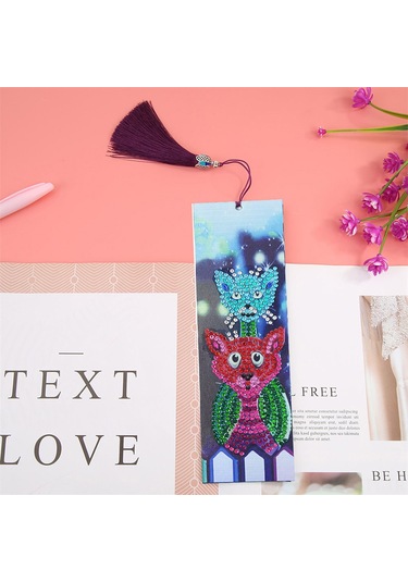 Dianziye Kedi Desenli Deri Kitap İmi - 21x6 Cm Boyutlu Dıy Yapım Seti Araçlı