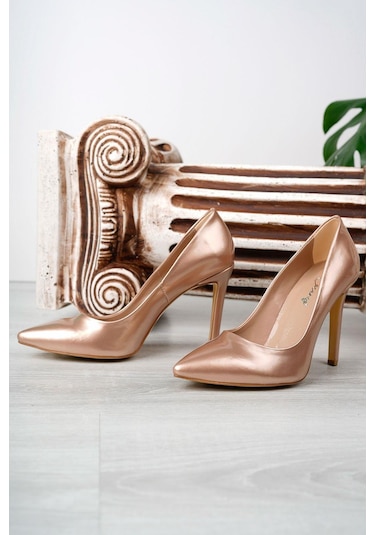 Stiletto Büyük Numara Bayan Ayakkabısı Bronz