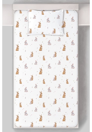 Organik Tek Kişilik Lastikli Çarşaf Seti - Neşeli Tavşan Notaları Renkli