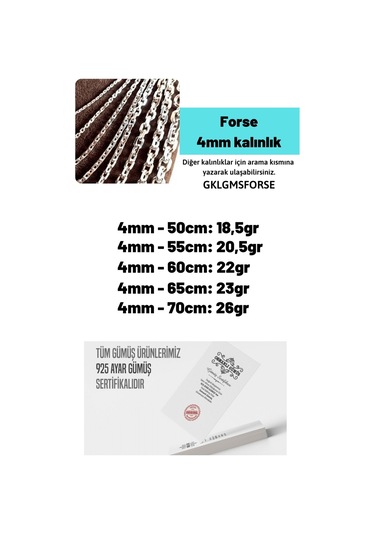 Erkek Gümüş Kolye - 4mm Forse Model 925 Ayar Erkek Gümüş Kolye Zincir Gklgmsforse