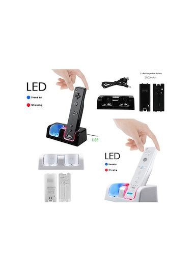 Xiyyadms Wii Kumanda Şarj İstasyonu - 2 Adet 2800mah Pil Ve Hızlı Şarj Desteği Beyaz
