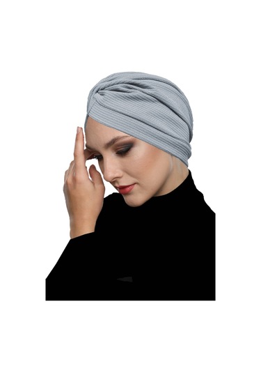 Çapraz Fitilli Penye Açık Gri Hazır Türban Tesettür Havuz Bonesi Açık Gri