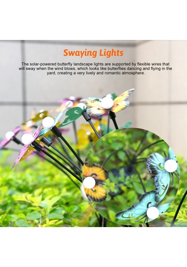 Konesam Güneş Enerjili Çelik Kelebekler Dekoratif Bahçe Işığı - 6 Lü Renkli Işık, Ip65 Su Geçirmez, Otomatik Açık/kapalı, Çim Alani Ve Bahçe Için