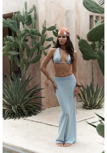 Mai Collection Mai Studios Co. Pangestu Üçgen Mavi Crop Etek Triko Takım mavi