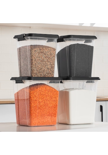 Porsima 4372 4 Lü Mega Boy Hava Geçirmez Deterjan Saklama Kabı Erzak Saklama Kabı Seti Gri 7,5+5lt Şeffaf