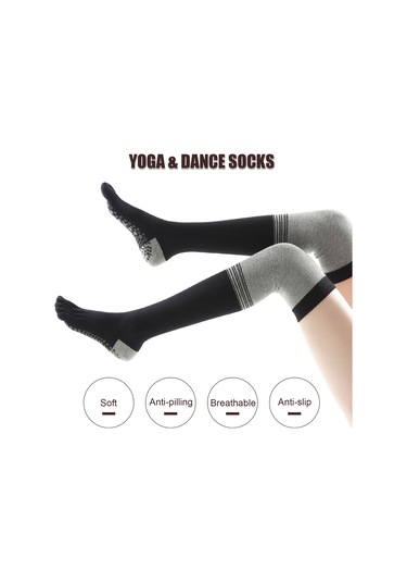 Jeehugo Kadınlar İçin Winter Warm Yoga Çorapları - Beş Parmaklı, Diz Üstü, Kaymazsız Taban, Kumaş Ve Polyester, Çizgili Desen, Spor/daily Kullanıma Uygun, Siyah, Tek Beden Siyah