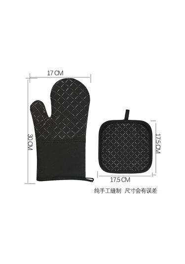 Padalink Ev Fırını Ve Mikrodalga İçin 30cm Silikonlu Isıya Dayanıklı Eldivenler, Antir Kayma Kumaş, Siyah Kare Desenli 4'lü Set