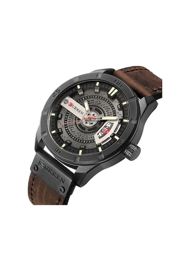 Fastbuy Erkek Askeri Kuvars Saat, Siyah Kasa, Koyu Kahverengi Bant, Curren M8301, Çok Renkli Modeller Çok Renkli