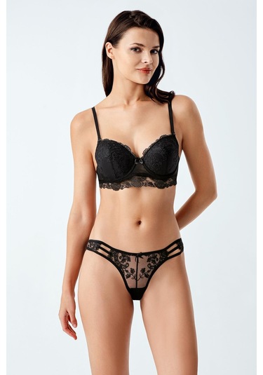 Luw 6118 Siyah Dolgulu Sütyen Külot Dantelli 2Li Takım Siyah