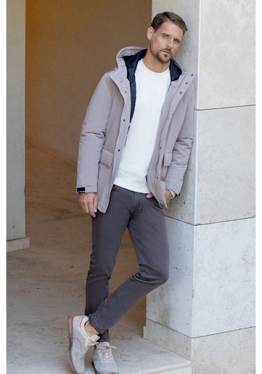 Morven Erkek Gri Polyester Çıtçıtlı Kapüşonlu Mont 25ks024009100 Gri Gri