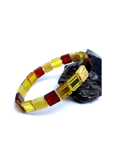 Tesbih Rüyası Renkli Düz Kesim Damla Kehribar Bileklik Çok Renkli