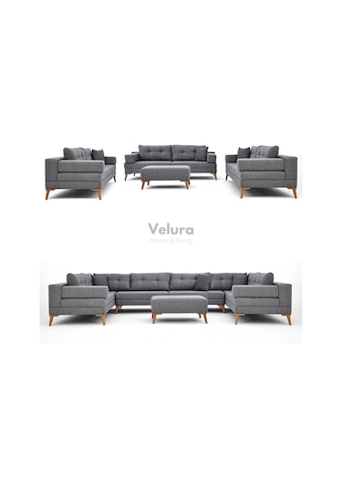 Zeri Modüler Yataklı 3 Adet Üçlü Kanepe & 3'lü Koltuk 3+3+3 - Koyu Gri - 106 Koyu Gri