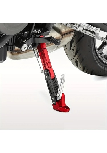 Chuangyinshop 1pc Red Ayarlanabilir Alaşım Motosiklet Yan Sehpası Universal 150kg Kapasite Kıcry