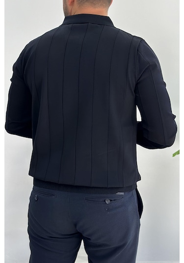 Erkek Yarım Fermuarlı Polo Yaka Mevsimlik Kazak Lacivert Edw195 Lacivert