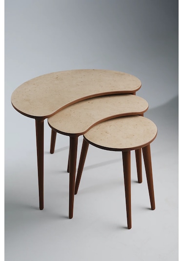 Berlin 3'lü Zigon Sehpa &100 Mdf Traverten