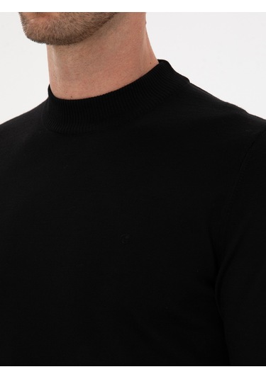 Cacharel Siyah Slim Fit Yün Karışımlı Çeyrek Balıkçı Basic Triko Kazak