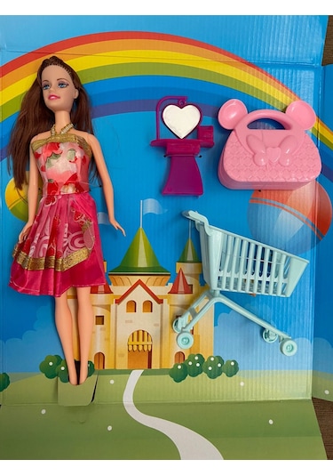 Çantalı Alişveriş Marketli Aksesuarlı Kız Model Oyuncak 27 Cm