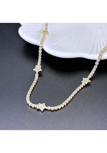 Zirkon Taşlı, Su Yolu, Yıldızlı, Paslanmaz Çelik Bileklik346, Kasa Altın Renk Altın