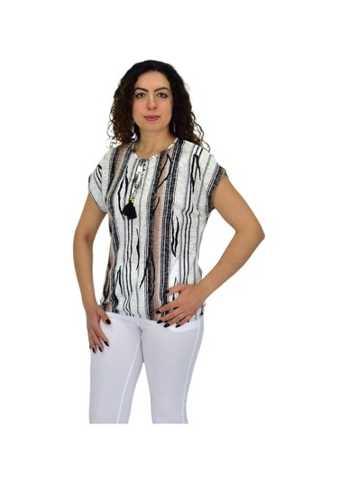 Kadın Kısa Kol Baskılı Bluz Bgl-st04695 Krem