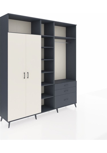 Hyperion Dolap 9 Raflı 3 Çekmeceli 2 Askılı 220x44x243 Antrasit-aytaşı/antrasit Aytası/antrasıt