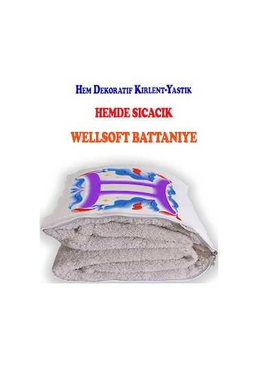İkizler Burcu Baskılı Dekoratif Yastık Kırlent Opsiyonel Battaniye 2 İn 1 Çok Renkli