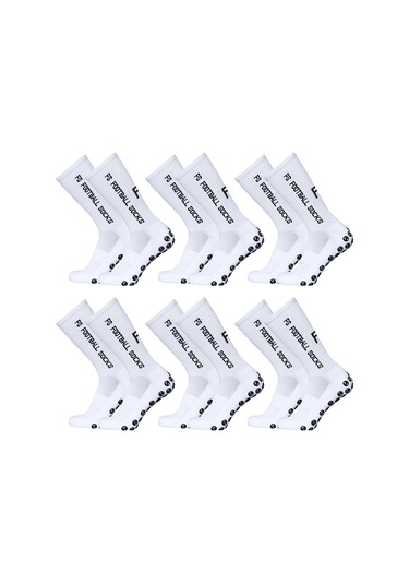 Yuntech01 6 Çift Bantlı Futbol Çorabı - 6'lı Paket Beyaz Beyaz
