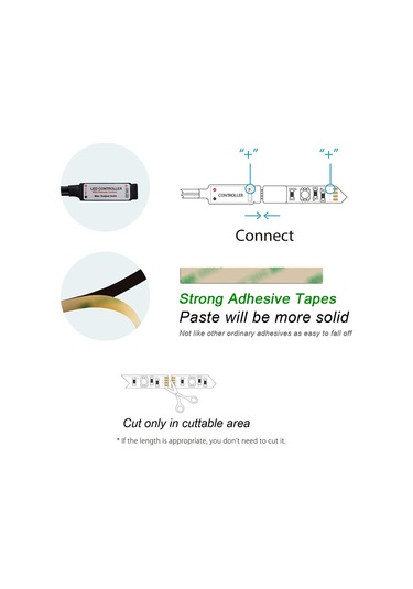 Kosona Rgb Led Şerit 30 Ledli Usb Beslemeli Dc5v 6w Kumandalı Ip65 Su Geçirmez 16 Renk 4 Işık Efekti Fade/flash Smd3528 0.5m Uzunluk