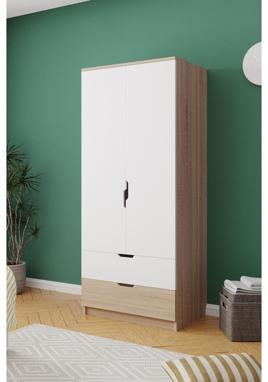 Lento 2 Kapaklı 1 Askılı 2 Çekmeceli Gardırop Beyaz Meşe Beyaz Meşe