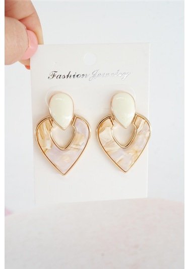 Kadın Vip Seri Sedefli Kalp Model Mineli Küpe Seti - Beyaz