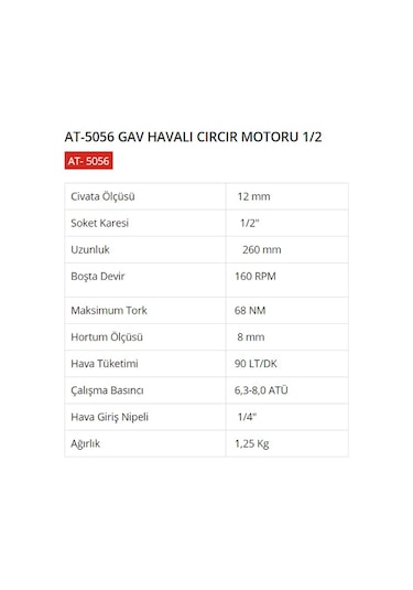 Gav At-5056 1/2 Havalı Cırcır N11.3350