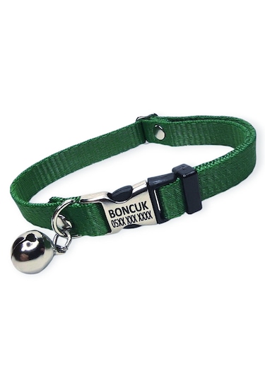 Metal Kilitli İsimli Kedi Ve Köpek Tasması, Yeşil Renk Tasma