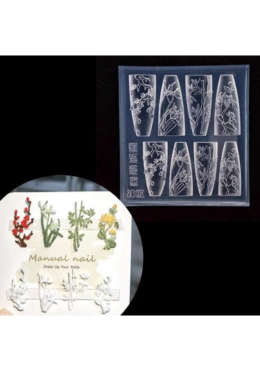 1 Adet Manolya Çiçek Yılan Gül Çiçek 3d Akrilik Tırnak Kalıp Nail Art Süslemeleri Silikon Damgalama Plakaları Tırnak Aksesuarları Multı
