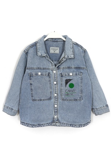 Gömlek Yaka Ön Ve Arkası Baskılı Erkek Çocuk Denim Ceket 1996 Mavi