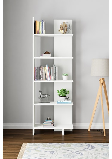 Asimetrik Beş Raflı Kitaplık Beyaz