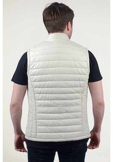Derije Ramos Hakiki Deri Erkek Ekru Şişme Yelek