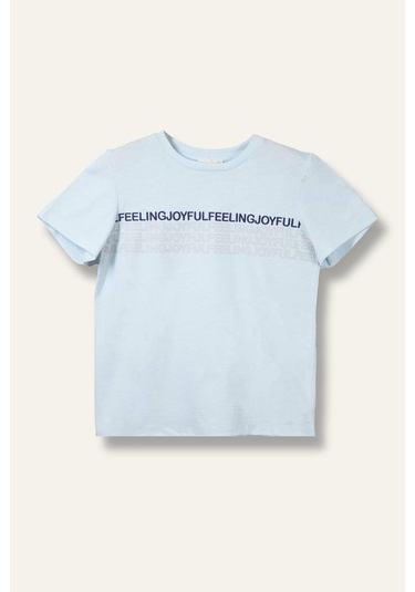 Erkek Çocuk Baskılı T-shirt - Açık Mavi Açık Mavi