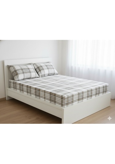 Makiteks %100 Pamuklu Ekose Çizgili 160x200+2 50x70 Cm Çift Kişilik Lastikli Çarşaf Takımı Çok Renkli