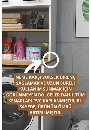 Enda Home Çamaşır Makinesi Dolabı 2 Kapaklı Banyo Dolabı Çam Atlantik Çam - Beyaz