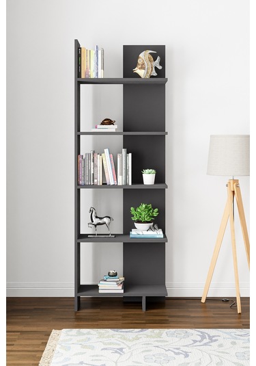 Asimetrik Beş Raflı Kitaplık Antrasit Gri